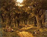 Meal Canvas Paintings - Peasants Preparing a Meal near a Wooded Path